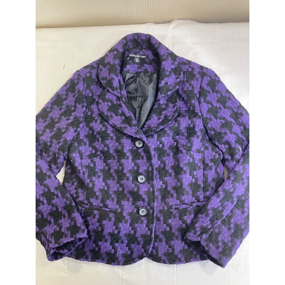 Briggs New York Petite 10P Purple Black Houndstooth Wool Blend Blazer Jacket